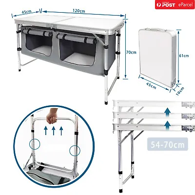 3E Folding Camping Table Aluminium Portable Picnic Outdoor Storage Organizer • $64.99