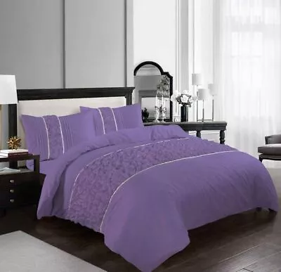 Embellished Lace Pleated Duvet Quilt Cover Set Soft Warm Ruffle All Size Bedding • £19.99