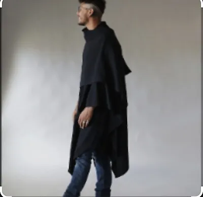 NOMA 100% Linen Handmade Black Poncho For Men Unisex Cape Jacket One Size • $49