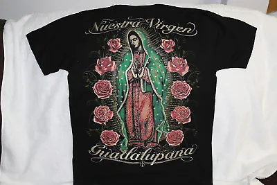 Nuestra Virgen Guadalupana Guadalupe Virgin Mary Flower Rose T-shirt Shirt Black • $14.24