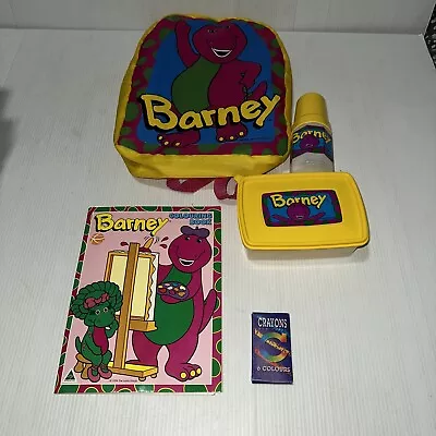 Vintage Barney Collectors Memorabilia Bundle Colouring Book Backpack Bottle • $51.49