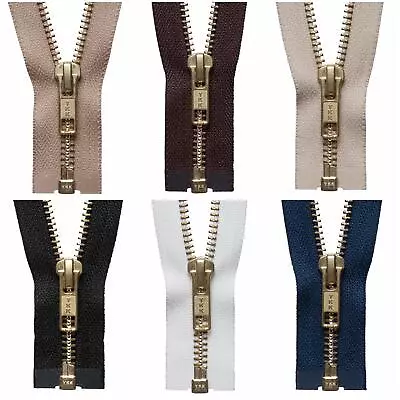 Brass Metal Open End Zipper By YKK #5 Zip Chain Choose From 6 Colours & 11 Sizes • £5.19