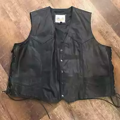 Vintage Excelled Leather Vest Mens Size 44 Snap Closure Lace Up Sides Moto Biker • $36