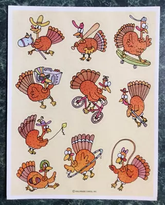 VTG 80s Harvest THANKSGIVING Fall Hallmark Stickers Turkey Boom Box Kite Sports • $3.55