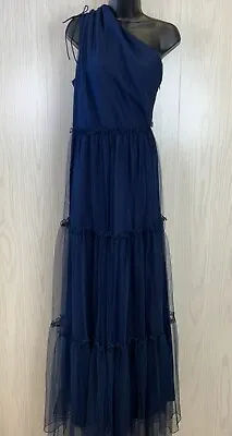 $218.15 • Buy ZAC Zac Posen Christy One Shoulder Gown, Women's Size 12, Navy NEW
