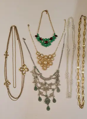 Lot Of 6 Long Necklaces Silver And Gold Metal Bib Ralph Lauren And Others • $10