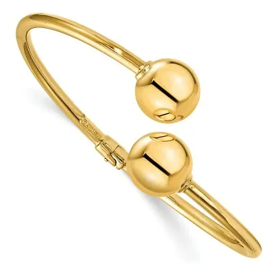 Real 14kt Yellow Gold Polished Bypass Beads Hinged Cuff Bangle • $527.52