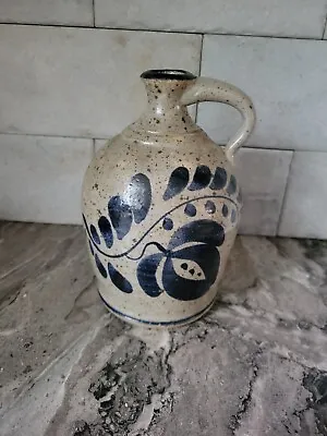 Vintage Signed Studio Pottery Stoneware 7  Handled Jug With Blue Floral Design • $15