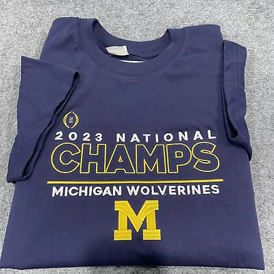 TOP !! Embroidered 2023 National Champs Michigan Wolverines Navy Shirts S-5XL • $43.90