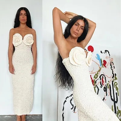 Mara Hoffman Mona Strapless Rosette Organic Cotton Midi Dress Cream NEW With Tag • $515