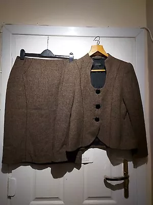 £45 • Buy Jaeger Wool Blend Pencil Skirt Suit Sz16 Brown / Black Tweed 