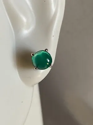 14karat W Gold. Natural Emerald Round Cabachon Stud Earrings 5mm .90 Point Total • $275