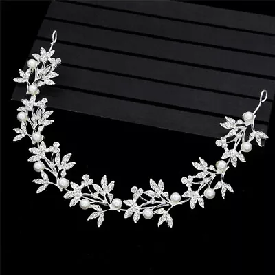 Silver Bendable Pearl Crystal Bridal Hair Vine Wedding Headband Hair Accessory • £6.82