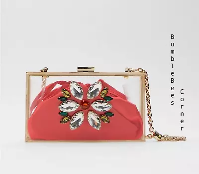 $59 • Buy ZARA Mini Shoulder Bag BEJEWELED Clutch Box GEM ENCRUSTED HandBag NWT 6703/510