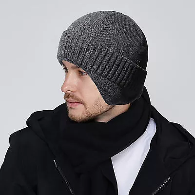 Men Women Winter Knitted Hat Warm Fleece Earflaps Windproof  Sport D6M7 • $9.34