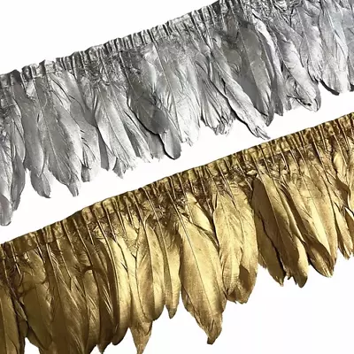 2Meters Gold Silver Dipped Goose Feathers On Tape Fringe Ribbon Feather Trim • $24.64