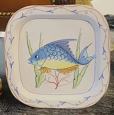 Vietri Italian Pottery Plate W/ Hand Painted Fish And Rim 11 Inches Square • $55