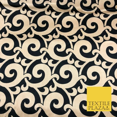 £1.50 • Buy Gold Black Swirl Printed Satin Dress Fabric Silky Trendy Craft 56  A1028