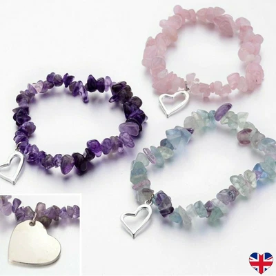 £3.89 • Buy Crystal Gemstone Bracelet Bead 7 Chakra Natural Stone Stretch Jewellery Heart