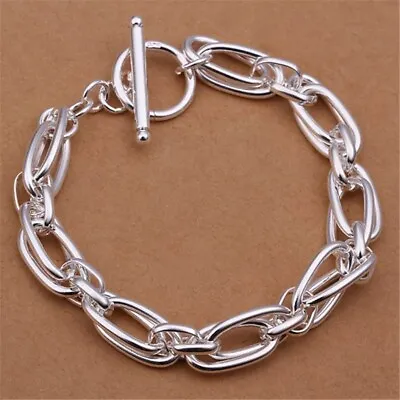 Women 925 Sterling Silver Plated Toggle Chunky Thick Link Chain Bracelet B14 • $12.99