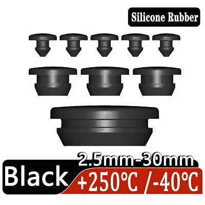 2.5mm-30mm Silicone Rubber Grommet Plug Bungs Cable Wiring Protect Bushes Black • £1.62