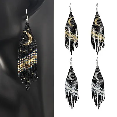 Multi Mix Color Moon Boho Beads Earrings Beaded Long Drop Dangle Earrings 2706 • $5