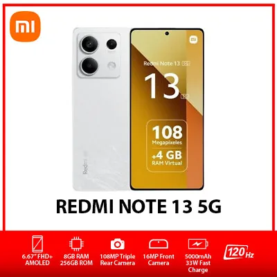 Xiaomi Redmi Note 13 5G Dual SIM Unlocked Android Mobile Phone – White/8GB+256GB • $464.59