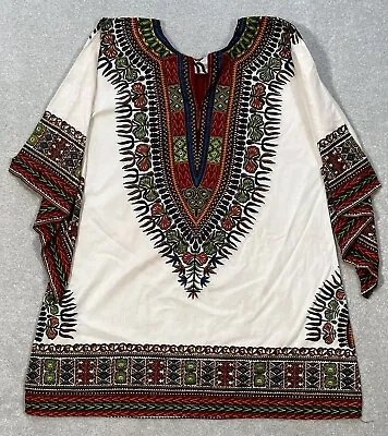 VTG African Dashiki Hippie Boho Shirt Colorful Kaftan Style Shirt Top Women • £6.49