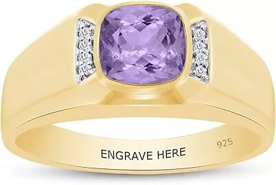 Simulated Birthstone & White Cubic Zirconia Engravable Men's Band Ring Sterling • $80.99