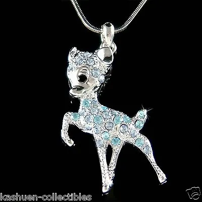 £46.74 • Buy Blue BAMBI DEER Made With Swarovski Crystal Fawn Necklace Cute Xmas Jewelry New