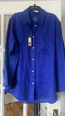 Lovely BNWT M&S Bright Blue Longsleeved Pure Linen Button Through Shirt - 12 18 • £20