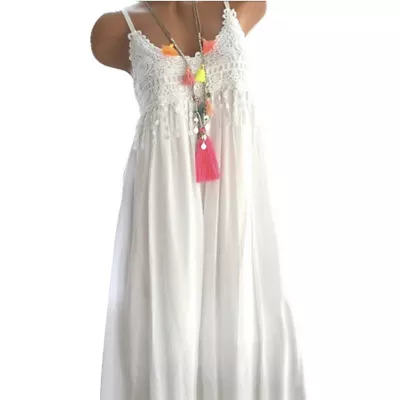Summer Beach Plus Size Women Crocheted Lace Solid Color Sleeveless Maxi Dress 14 • $24.52