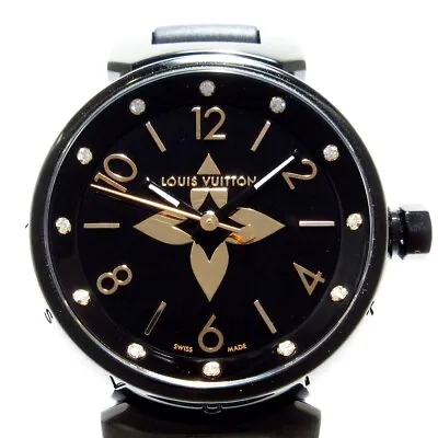 Auth LOUIS VUITTON Tambour All Black QA155Z AG3970 Black Women's Wrist Watch • $1187