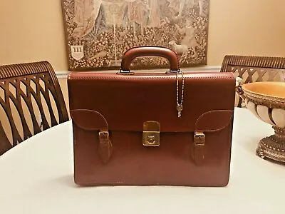 ENGLISH 1950's Double Strap Military Style Leather Briefcase / Attache - LONDON • $325