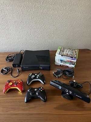 Xbox 360 S 4GB Console Black (1439) BUNDLE With Kinect 3 Controllers 9 Games • $100