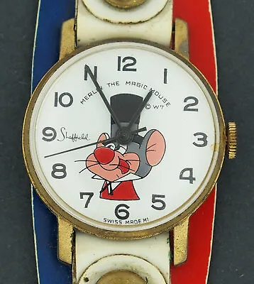 1970's Sheffield Merlin The Magic Mouse Warner Brothers Cartoon Character Watch • $41.99