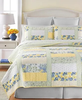 Martha Stewart 100% Cotton Blue & Yellow Patchwork Posey Twin Quilt EUC • $22.99