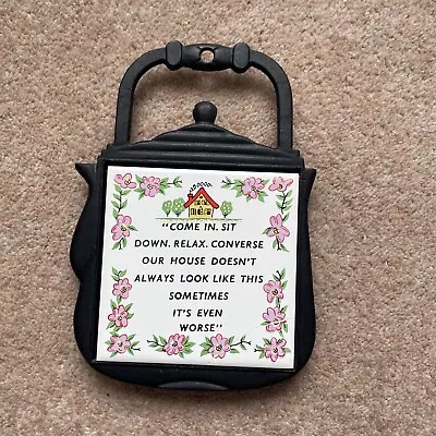 Vintage Cast Iron Teapot Stand/Trivet Ceramic Tile With Verse • £2