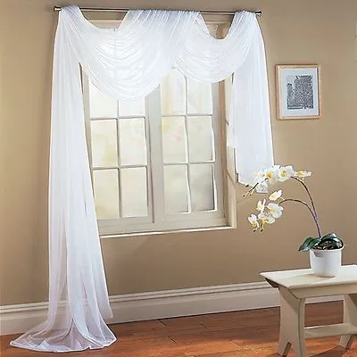 Pure WHITE Valance Sheer Curtain Scarf Panel Swag Voile Drape Window 37  X 216  • $9.90