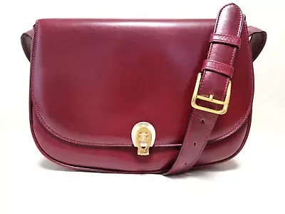 CELINE Shoulder Bag Triomphe Wine Red Bordeaux Leather Purse Vintage • $399.99