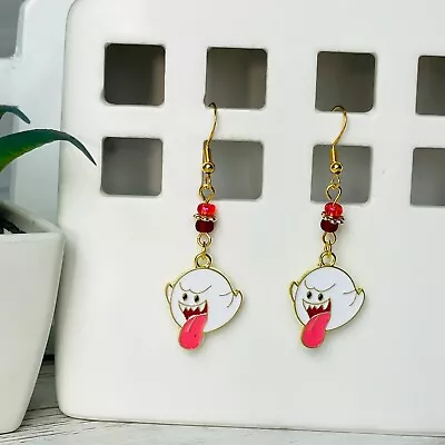 SUPER MARIO BROS Boo Handmade Beaded Dangle Earrings 925 Hypoallergenic • $5.95