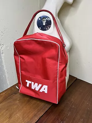 Vintage TWA Travel Flight Airline Bag Red Carry On W/Strap FLIGHT ATTENDANT RARE • $49