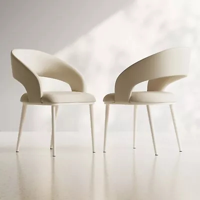 2pcs White Modern Dining Room Chair PU Leather Upholstered W/ Metel Legs • $279