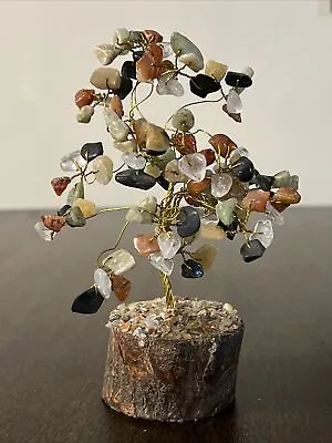 Vintage Abalone Gold Wire Quartz Gemstone Tree Bonsai Tree Good Luck Tree 6.5” • $30