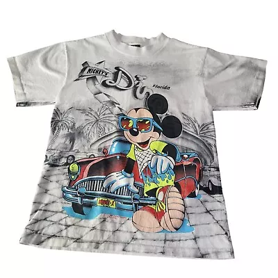 VTG Mickey's Diner Sherry's Best T Shirt Disney SZ Small All Over Print Neon USA • $65