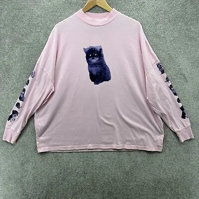 Lazy Oaf T Shirt Womens ML Pink Cat Kitten Long Sleeve Graphic Top Oversized • £24.99