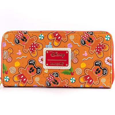 Loungefly DISNEY Mickey & Minnie Mouse Gingerbread Cookie AOP Zip Around Wallet • $40