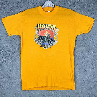 Vintage Devknit Honda Motorcycles T-Shirt Large Yellow 1978 Selby/Boyd Iron-on • $39.98