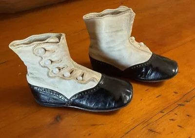 ANTIQUE 2 TONE HIGH TOP 5 Pearlescent Button BABY SHOES Best Co. N.Y. Sz. 4 • $35