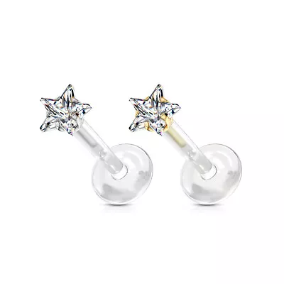 £4.19 • Buy Star Labret Helix Bar In Bio Flex Push Fit With Clear Crystal Star Gold , Silver